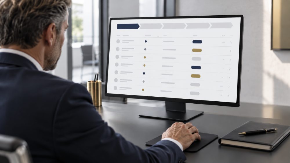 Vertriebsmitarbeiter prüft offene Kontakte im CRM